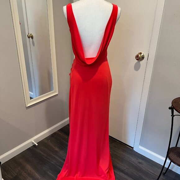 BGBGMaxAzria "Lena" Orange/Red Draped front, Cowl Open Back Gown, Size Small - Picture 13 of 16